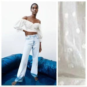 Zara White Embroidered Crop Top size S